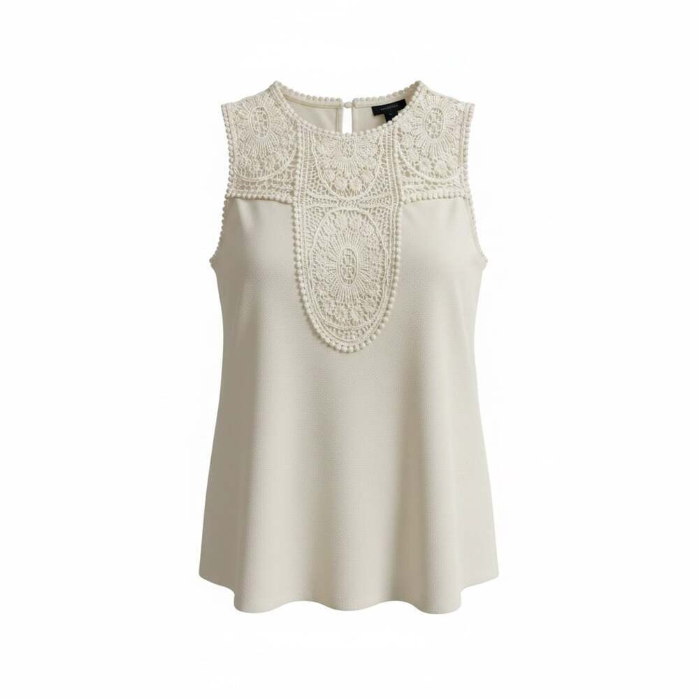 Halogen White Sleeveless Crochet Lace Trim Blouse Romantic Boho Size M